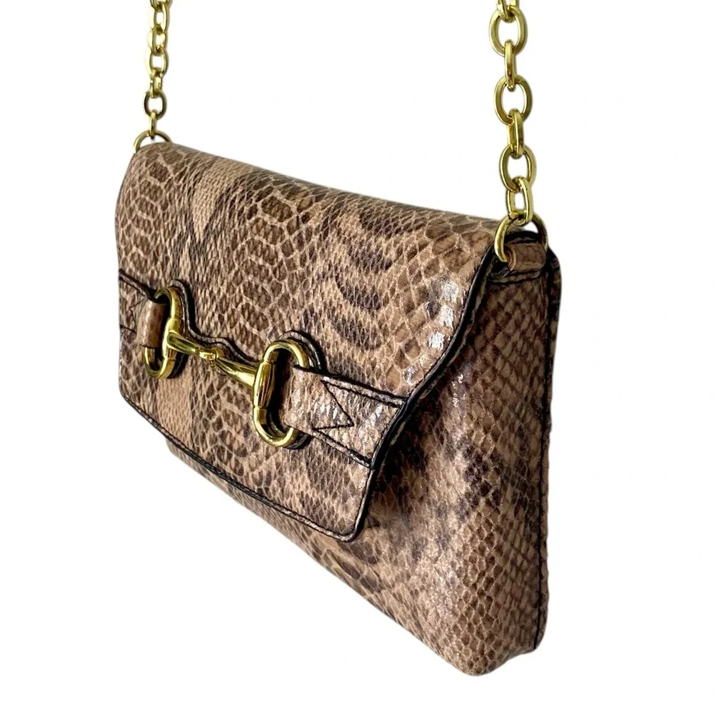BANANA REPUBLIC Crossbody Shoulder Bag Snakeskin Pattern Gold Tone Hardware